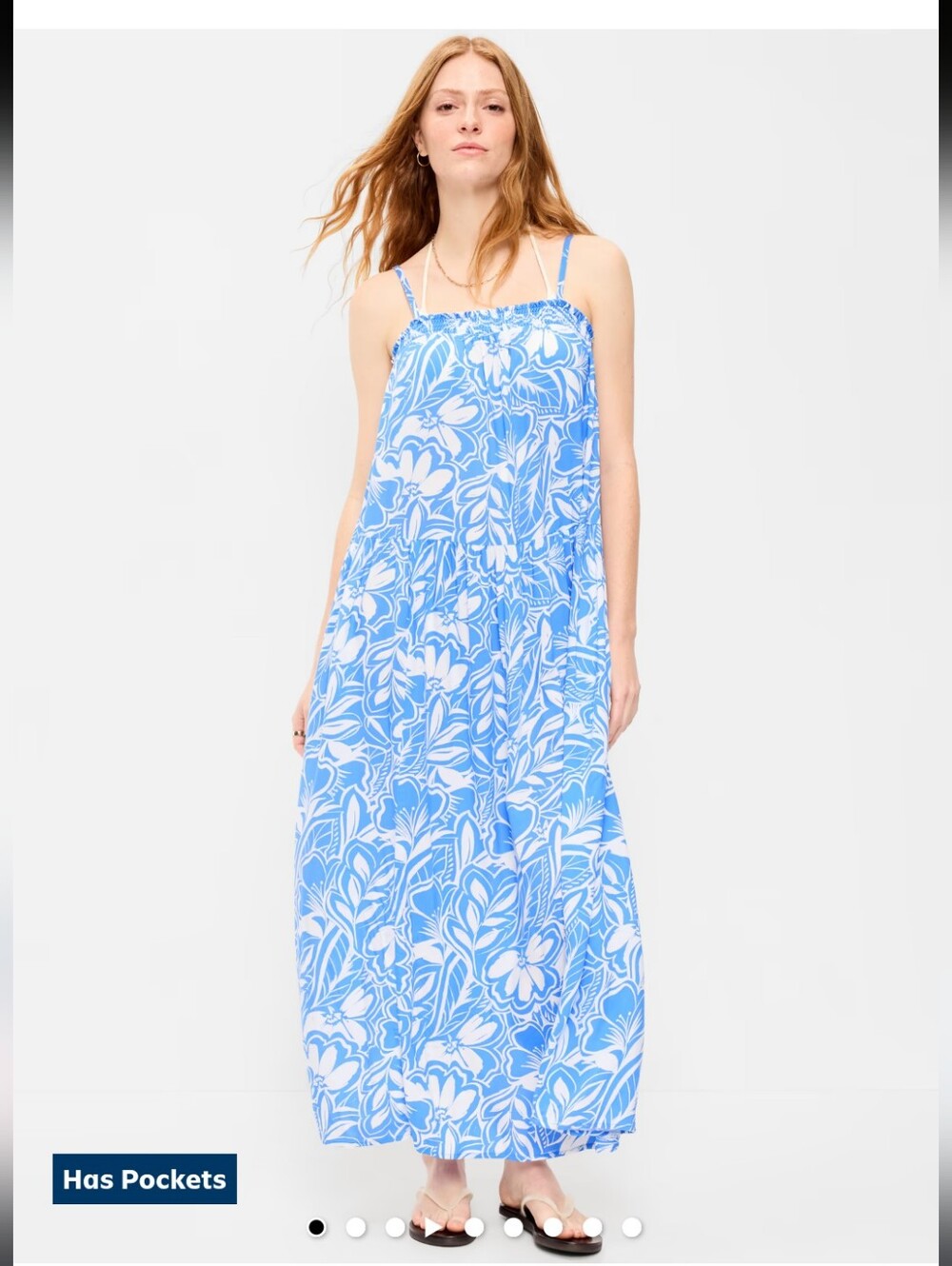 Old Navy Airy Smocked Maxi Dress Blue & White Floral M Medium
